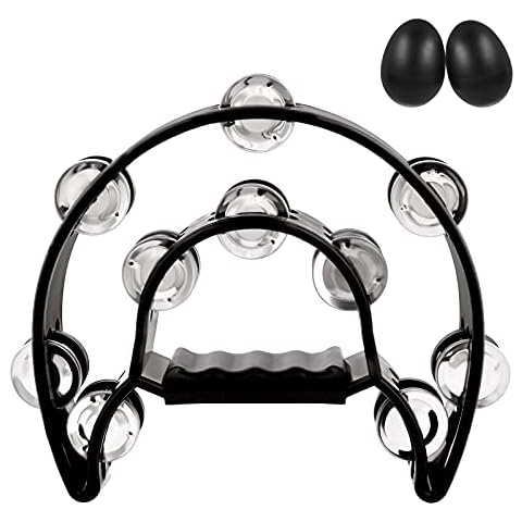 EastRock Tambourine Half Moon Tambourines for Adults with 20 Jingle in Black (Double) Cover
