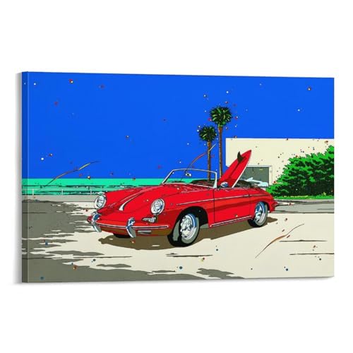 鈴木英人 イラストレーション芸術 赤 車 ハワイ 風景 ポスター (22) パネル キャンバスウォールアート現代 印刷 版画 壁の絵 部屋飾り12x18inch(30x45cm)のサムネイル