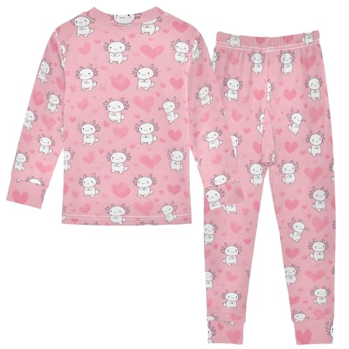 panksolu Pajama Sets Long Kawaii Axolotl Doodle Pink Heart Cotton Sleepwear Pjs 2 Piece,18M-8Y2