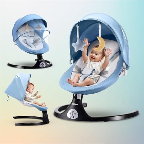 Image of CAREIT Baby Electric Automatic Swing Rocker with Soft Cushion, Adjustable Backrest, Safety Belt, Mosquito Net, Baby Bouncer for Ultimate Comfort & Convenience – Blue Color