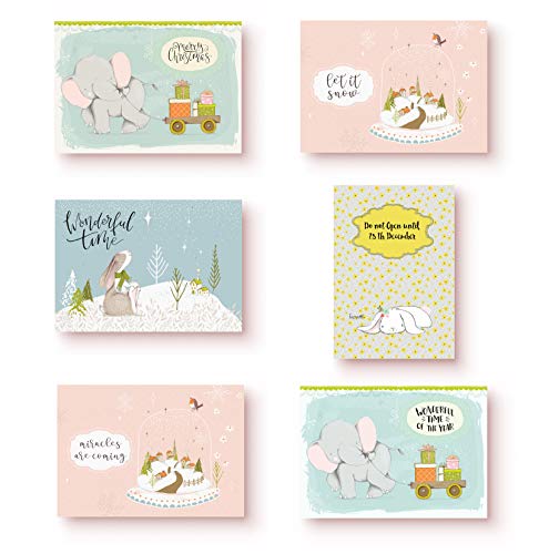 Set de 6 Cartes de vux de Noël/nouvel AN avec enveloppes | conception Unique signé"lunadei" | carton de haute qualité (350 G/m2) | contenu?: 6 Cartes Format A6 (10,5 cm x 14,8 cm)