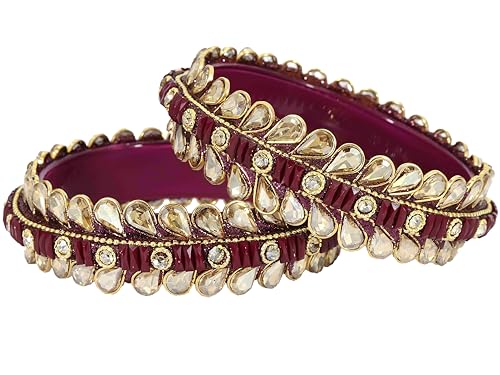 Image of NMII Glass Golden Zircon Stone & Kundan Beads Kada Set For Women & Girls | Fancy Design Kada Bangles | Traditional Look Kangan | Glass Bangles For Women Wedding, Party, Function, Daily use