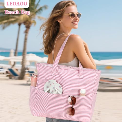 Image of LEDAOU Beach Bag Waterproof Sandproof Women Beach Tote Pool Bag with Zipper for Swim Gym Grocery Travel with Wet Pocket | Sandproof