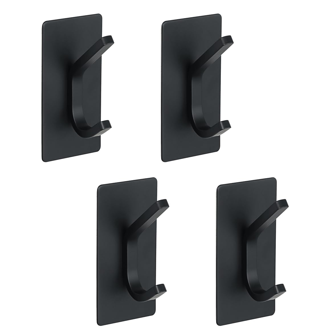 Mooche 4Pcs Black Self Adhesive Coat Hooks, Wall Mounted Heavy Duty Hook
