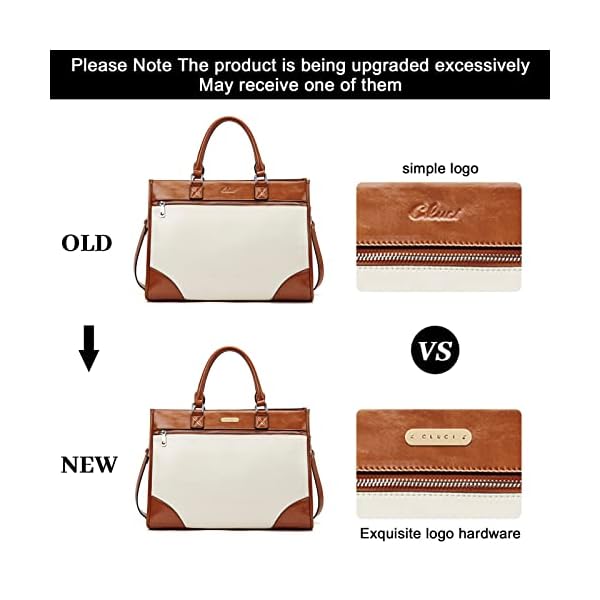 Womens Briefcase Oil Wax Leather Vintage 15.6 Inch Laptop Large Capacity Business Shoulder Bag Beige with Brown - Image 4