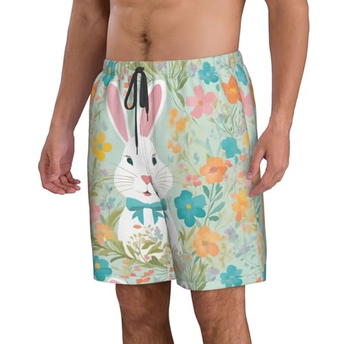 Easter Bunny Floral Print Stylish Beach Shorts Swim Trunks Lightweight Breathable Summer Outdoor Activities2