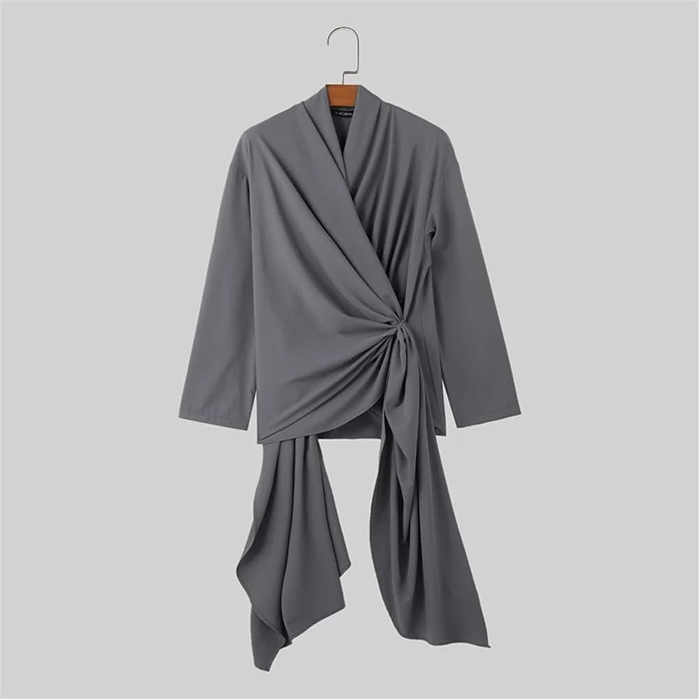 Generic Men Irregular Sets Solid V Neck Long Sleeve Lace Up Shirt And Pants Two Pieces Sets Casual Suits