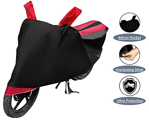Image of Auto Hub Bike Cover Compatible with Hero Splendor Plus with Mirror Pocket, Dustproof, Heat Resistant, Triple Stitched, Splendor Plus Bike Cover- Black, Red