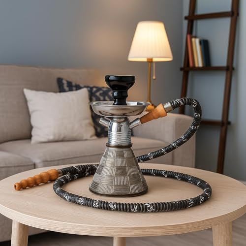 Image of AL-Sheesh Petite Glass Hookah | Designer Alumunium 9 inch Inch Glass, Iron Hookah Set For Heavy Smoke | Perfect for Party (Luster Black)