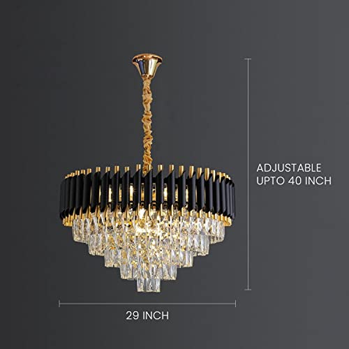 Image of Harold Electricals Stainless Steel Black Mamba Round K9 Crystal Chandelier | Modern Chandelier Light Fixture for Hallway, Living Room, Hotel & Entryways - Warm White, Inbuilt LED Chip 29 Inch (750mm)