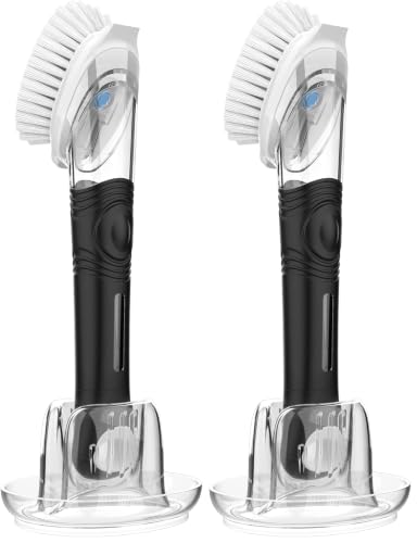 Image of MR.SIGA Soap Dispensing Dish Brush Storage Set, Kitchen Brush with Holder for Pot Pan Sink Cleaning (Pack of 2)
