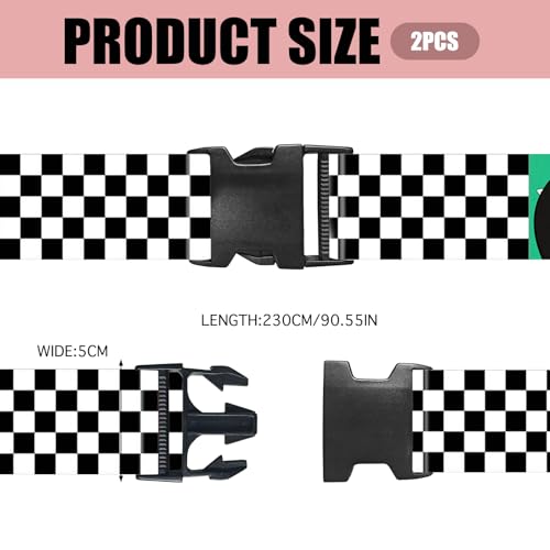 Image of Nuxovilar Luggage Straps of 2 Set Black and White Checkerboard 1.96x70.86in | Luggage straps Durable for Fashion Forward MaterialTravel Essentials for 22-28 Inch Suitcases