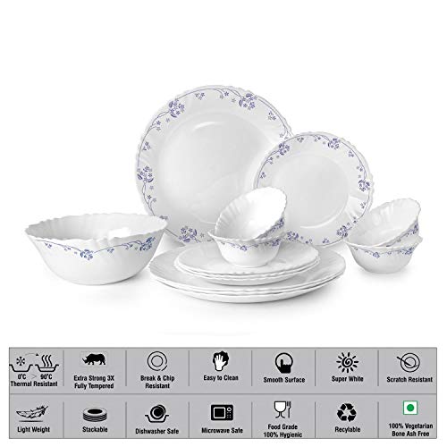Image of Cello Imperial Dinner Set, 13-Units, White /Dainty Blue