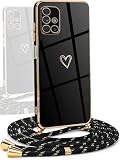 YAMCCCSE Cover per Samsung Galaxy M51 con Collana Amore Cuore Custodia per Silicone Sottile Laccio Tracolla Case con Protezione Fotocamera Dorata Placcatura Cornice Paraurti, Nero