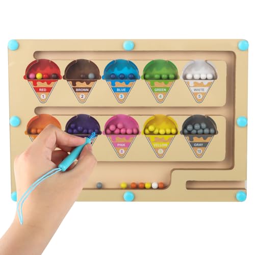 Montessori Juguete a partir de 2, 3, 4 años, juguete para niños a partir de 3 años, juego magnético, laberinto, regalo a partir de 2 y 3 años, para niñas, niños, juguetes de madera, números y colores,