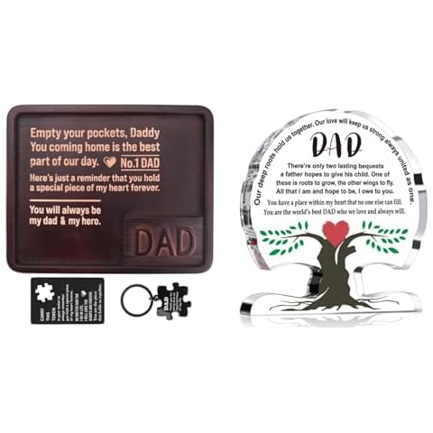 WELLBANEE Dad Gifts Set for Father's Day- Dad Wood Valtet Tray Gift-Dad Desk Sign Gifts Cover
