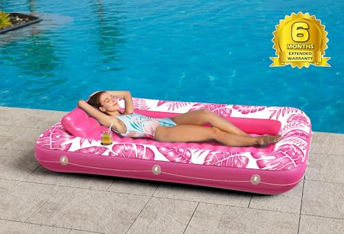 Image of Inflatable Tanning Pool Lounger Float - Jasonwell 4 in 1 Sun Tan Tub Sunbathing Pool Lounge Raft Floatie Toys Water Filled Tanning Bed Mat Pad for Adult Blow Up Kiddie Pools Kids Ball Pit (Rose,L)