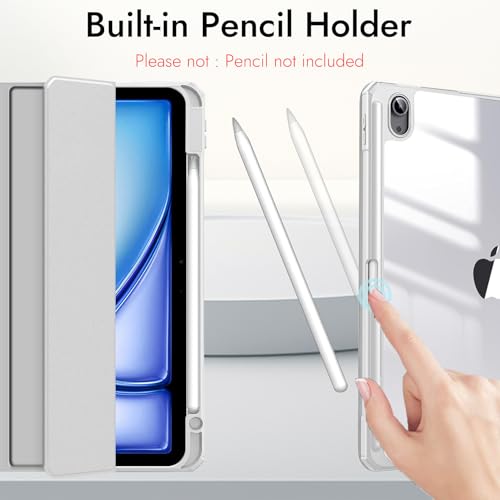 Image of Robustrion Cover for iPad Air 13 inch M4 /M3 /M2 (2026 /2025 /2024) Cover Case with [Pencil Holder] [Transparent Back] Hybrid Case Cover for iPad Air 13 inch [Auto Sleep Wake Support] - Grey
