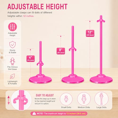 Image of QINGZHE Stands Compatible with Barbie Doll, Pink Doll Stands for Display Barbie,22PCS Stands Compatible with Barbie