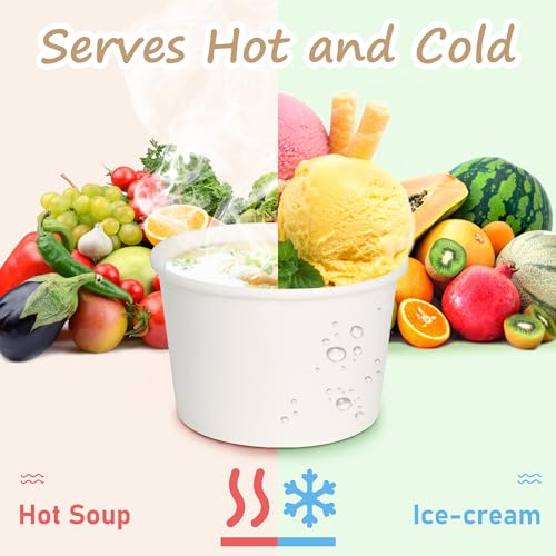 Image of ESSENTIAL Paper Ice Cream Cups with Lids, 120 Pcs 8oz Paper Snack Bowls