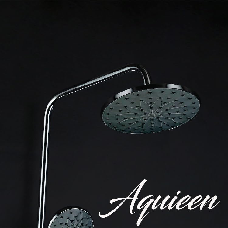 Image of Aquieen Shower Column Set Wall Mounted Wall Mixer with Sliding Rail, Hand Shower, and Overhead Shower (Cuff Gun Grey)