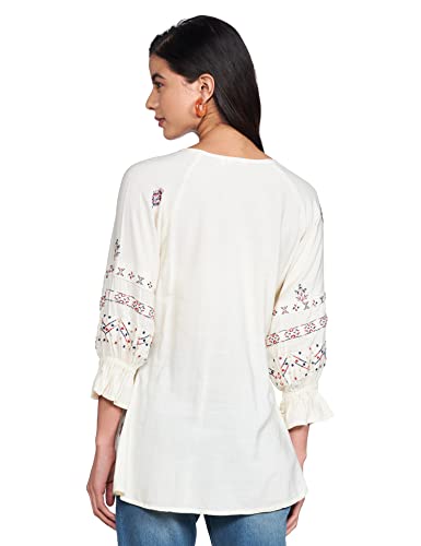 Image of Max Women's Regular Fit Embroidered Tie-Up Neck Raglan Sleeve Tunic