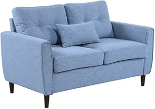 HOMCOM 2 Seat Sofa Double Sofa Loveseat Fabric Wooden Legs Tufted Design for Living Room, Dining Room, Office, Light Blue