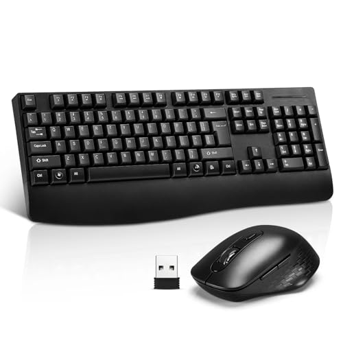 Wireless Computer Keyboard And Mouse Combo with Palm Rest...