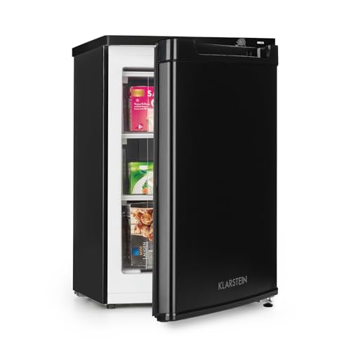 Klarstein Congelador Pequeño Vertical Portatil, Mini Congelador Silencioso Casa y Oficina, Congeladores Capacidad 80 l. con Estante, Eficiencia Energética, Estante, Departamento Hielos y Rascador
