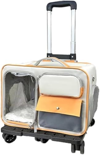 Vilom 籐製ペットキャリー リュック ペットキャリー キャスター付き 猫 猫用 キャリー カート 犬 小型犬 ペットキャリーケース 折り畳み 取り外し可能な車輪 ドライブ 旅行 通院 防災 避難用 キャリー (ラジオトロリーバッグ)