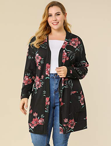 Image of Agnes Orinda Women's Plus Size Lightweight Cardigan Casual Soft Long Sleeve Floral Knit Cardigans with Pockets