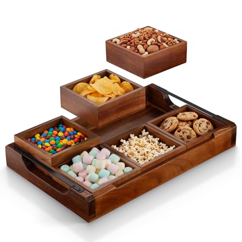 Modular Serving Tray - Acacia | Serving Platter Snack Tray for Party Hosting - Trays for Serving Food, Charcuterie, Fruit Platter Tray for Parties, Appetizer Dishes & Dessert Trays