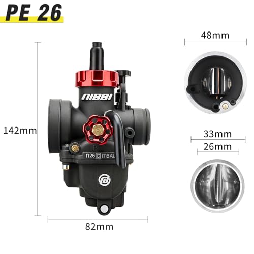 Image of NIBBI 26mm Carburetor with CNC 48mm Air Filter kit,PE26 Carburetor fit for 200cc Dirt Bike,Upgrade for VM26 PZ27 Performance Parts