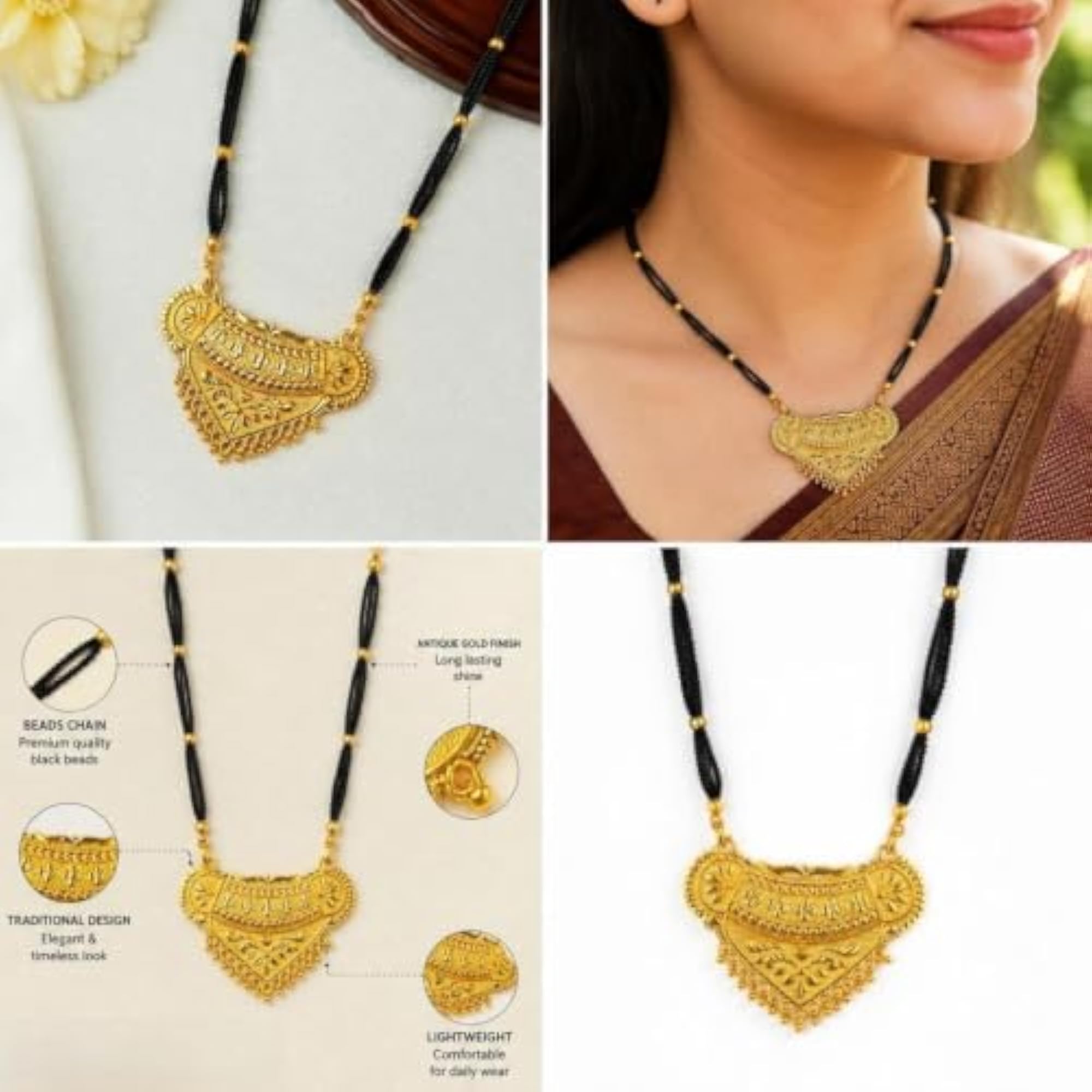 Traditional Gold-Plated Mangalsutra with Black Beads Chain