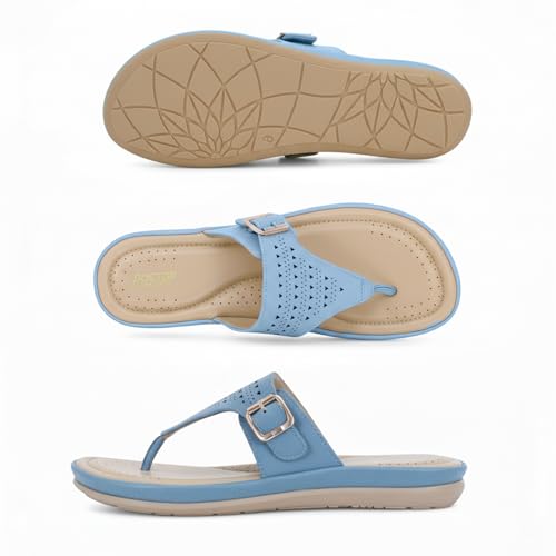 Image of DOCTOR EXTRA SOFT Women's Flat Memory Foam Slippers /Flip-Flops Fashion Stylish Casual Comfortable Diabetic Orthopedic Lightweight Synthetic Slip-on Sandals with Adjustable Buckle for Girls & Ladies D-609