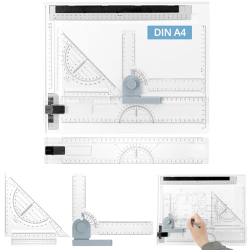 QWORK® Multifunktions Zeichenplatte Set, DIN A4 Zeichenbrett mit verstellbarem Mess und Präzisionswerkzeugen