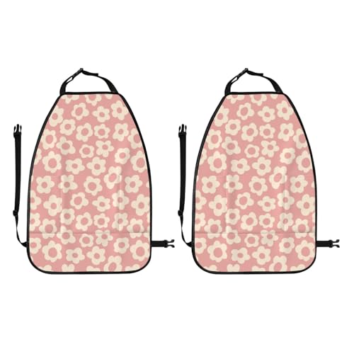 Image of Vintage Pink Flower Car Seat Back Kick Protectors,2 Pack Kick Mats with Storage Pockets for Vehicles to Protect from Dirt, Mud & Scratches