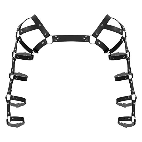 Agoky Herren Harness Gothic Punk PU Leder Körper Geschirr Fetisch Schulterbandage Erotik Reizwäsche Clubwear mit Metall O-Ringe Schwarz Einheitsgröße