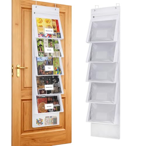 ANROYE Board Game Storage Organizer, Over-Door Hanging Bags with 5 Removable Zippered Pockets, Card Slots for Craft & Art Supplies, Puzzles, Magazines, Scrapbook, Office Projects, Hobbies