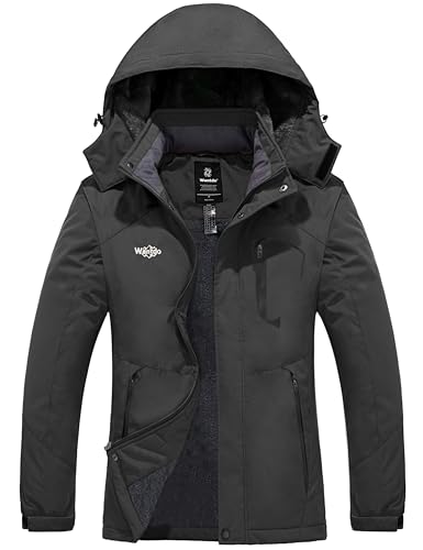 Wantdo Chaqueta de Esquí Montaña Resistente al Agua Chaqueta Cálida Aislada con Vellón Parkas con Capucha de Nieve Invierno Abrigo para Exteriores Snowboard para Mujer Gris Oscuro S