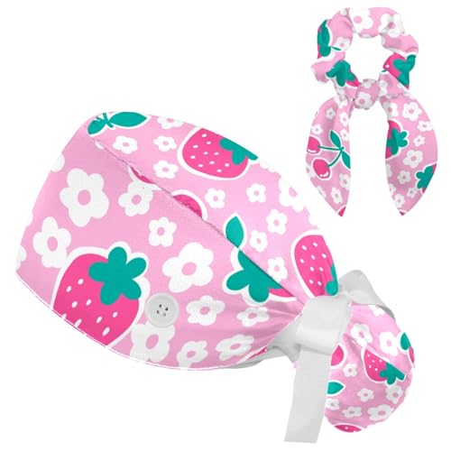 Image of Butterfly Scrub Cap Women with Ponytail & Buttons Adjustable Surgical Nurse Hat with Cotton Sweatband for Long Hair
