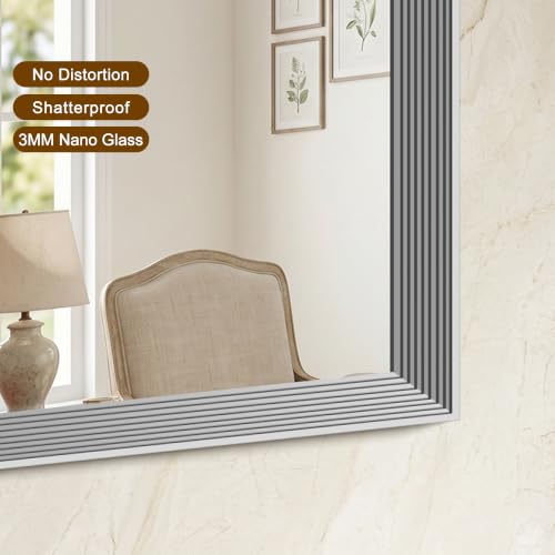 Image of DESBING 24 inchx40 inch Silver Bathroom Mirrors for Over Sink | Tempered Glass, Metal Frame, Rectangle Vanity Wall Mirror for Bathroom, Living Room, Bedroom, Horizontally or Vertically
