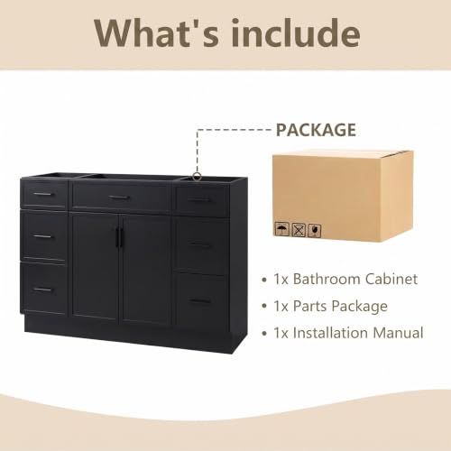 Image of 48 Inch Bathroom Vanity Without Sink, 6 Drawers & 2 Soft‑Close Doors