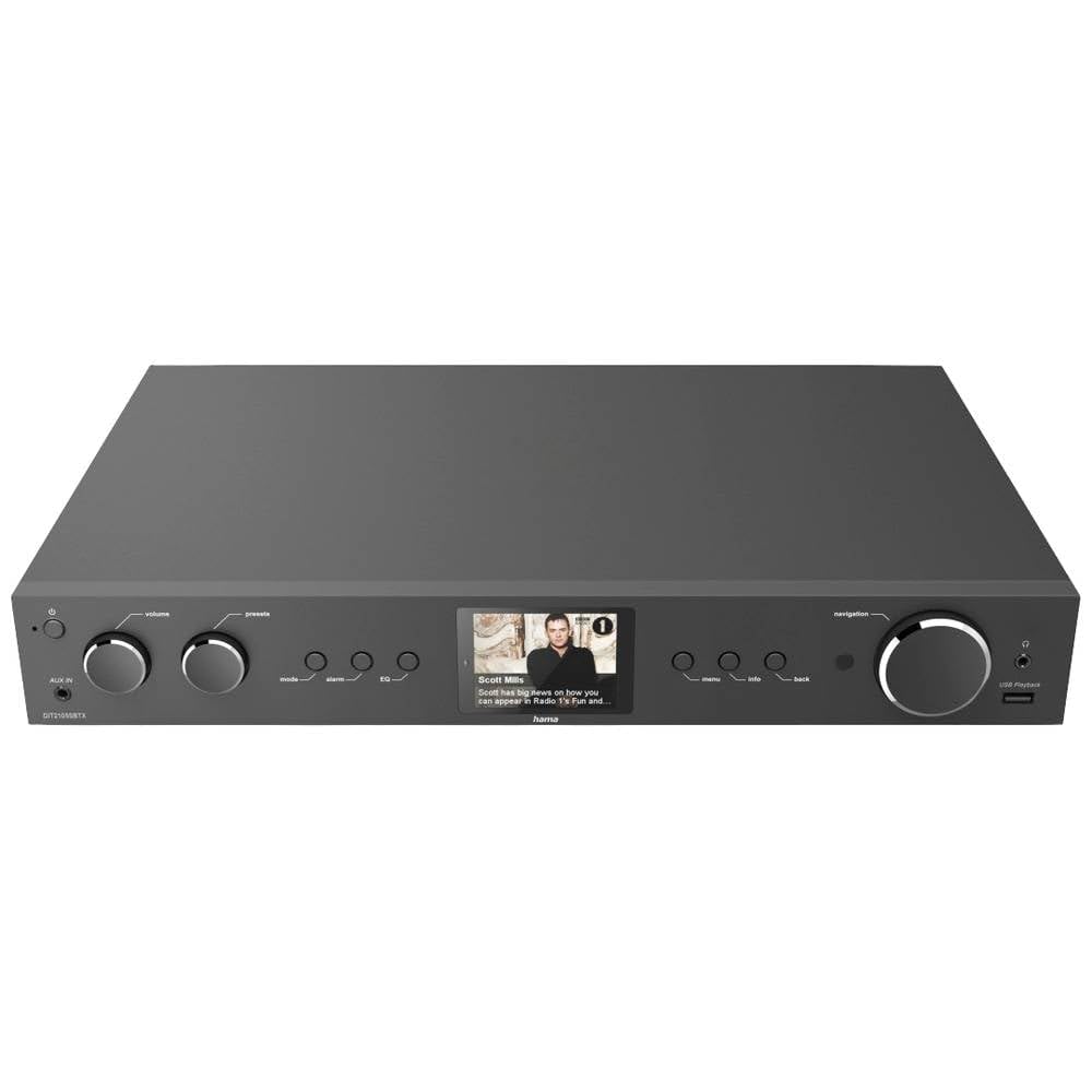 Hama Dab Tuner - Sintonizador de Radio Digital de Alta fidelidad, Radio por Internet, sintonizador FM, Bluetooth, WLAN, Receptor estéreo, Spotify Amazon, Control Remoto, USB, AUX, Reloj Despertador