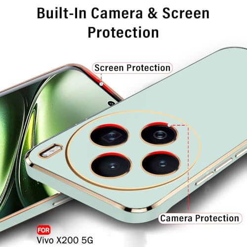 Image of TheGiftKart Luxurious Golden-Plated Back Cover Case for Vivo X200 5G | Raised Lips for Camera & Screen Protection | Shockproof Design | Stylish Back Cover Case for Vivo X200 5G (TPU, Green)