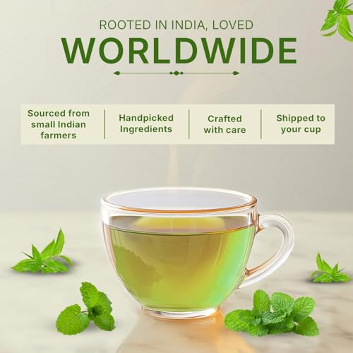 Image of Tea Leaf & Co. Mint Green Tea Bags (50), Green Tea w / Peppermint & Spearmint, Caffeinated, Real & Natural Green Tea, Blended with Fresh Herbs & Spices