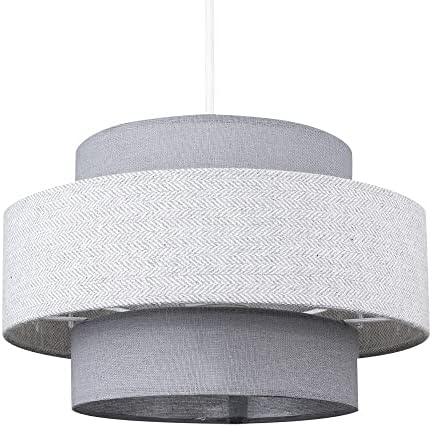 Modern Cylinder Ceiling Pendant Light Shade in a Mustard & Grey Herringbone Finish