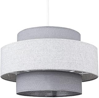Modern Cylinder Ceiling Pendant Light Shade in a Mustard & Grey Herringbone Finish
