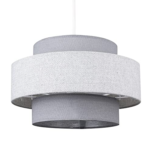 MiniSun | Modern Ceiling Light Shade in a Grey Herringbone Finish | Pendant Lights, Home Décor & Improvement Essential | 300mm Shade Width