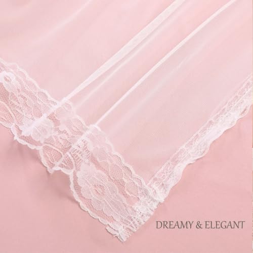 Image of Pink Blackout Curtains with Lace Hems Sheer Overlay, 2 Panels, Thermal Insulated & Soundproof, Room Darkening, Living Room, Bedroom - Modern Elegant Romanntic Pink Drapes, 52x84 Inches